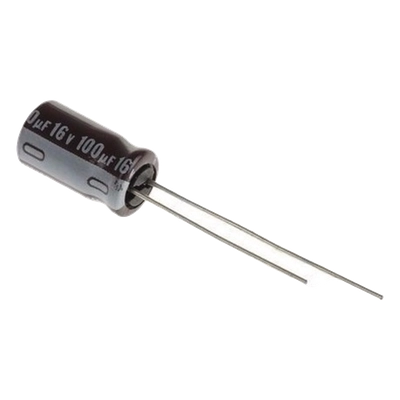 Capacitor electrolítico de aluminio  100 µf  16 vcc  radial  105 °c  5 x 11 mm