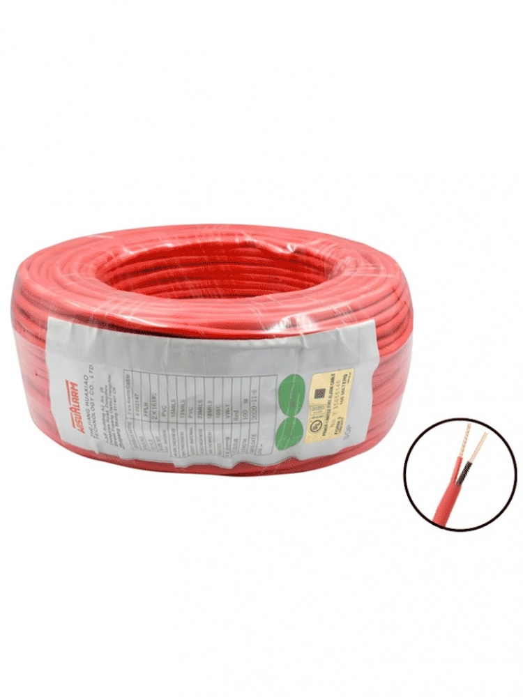 Dahua wisualarm 2x18awg-u- bobina de 305 metros de cable sin blindaje para alarma de incendio, listado por ul, revestimiento de pvc ul105 °c de alta resistencia al fuego, fabricado con aislamiento de cloruro de polivinilo ul105 °c altamente ignífugo