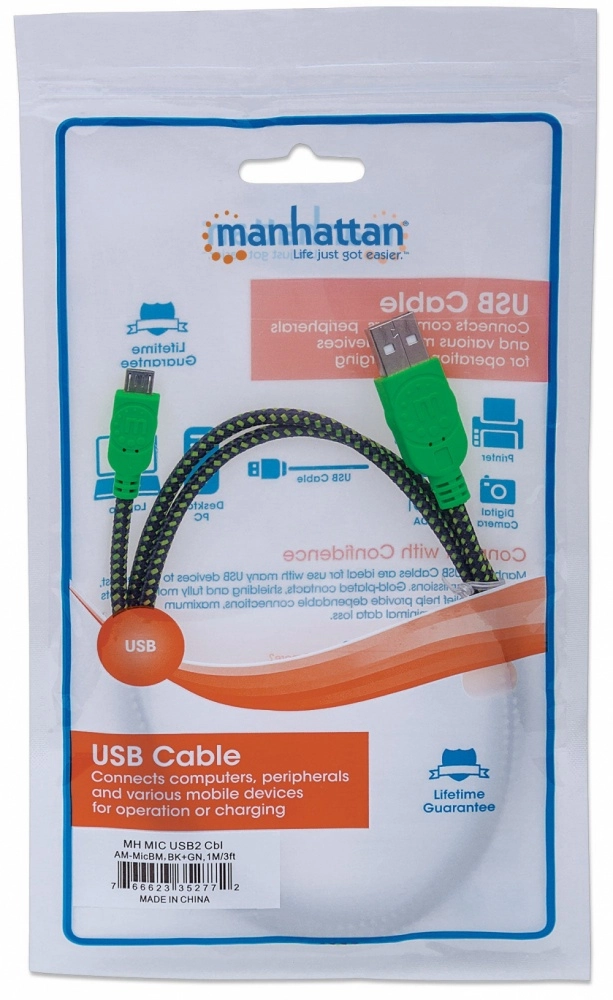 Ic intracom 91.44cm usb cable de transferencia de datos - cable for smartphone, tableta - extremo prinicpal 1 x usb 2.0 tipo a - macho - 480mbits - apantallado - oro contacto chapado - 28 awg - negro, verde