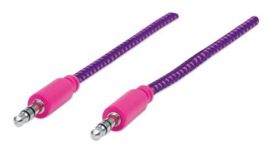 Cable audio estereo 3.5mm m-m 1.8m textil - cable for dispositivo de audio, altavoz, teléfono móvil, smartphone, tableta - 28 awg - rosa, violeta