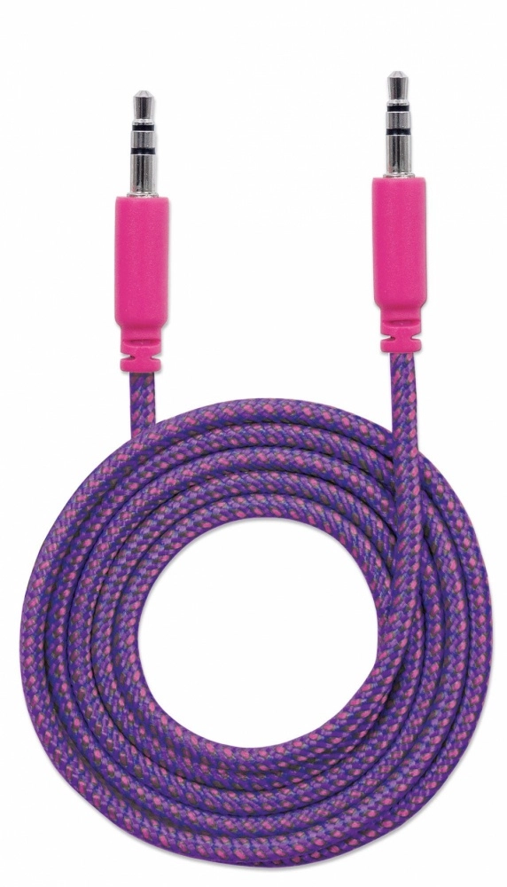 Cable audio estereo 3.5mm m-m 1.8m textil - cable for dispositivo de audio, altavoz, teléfono móvil, smartphone, tableta - 28 awg - rosa, violeta