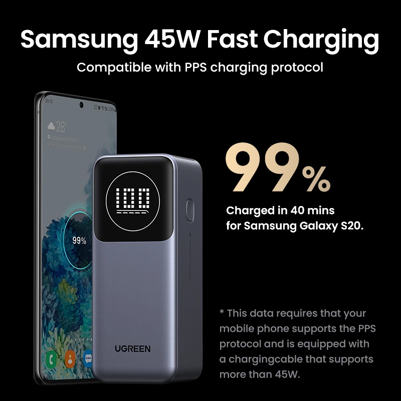 Power bank ugreen nexode 12000mah, hasta 100w, pantalla inteligente, 1x usb-a, 1x usb-c, gris