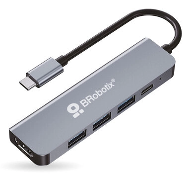 Brobotix docking 5 en 1, conector usb tipo c, puertos incluidos 1 puerto hdmi hembra, 1 puerto usb tipo c hembra, 3 puertos usb v3.0 hembra, longitud del cable 11 cm, color plata