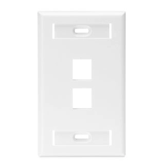 Placa quickport,  sencilla con ventanillas de identificacion, 2 puertos, blanco