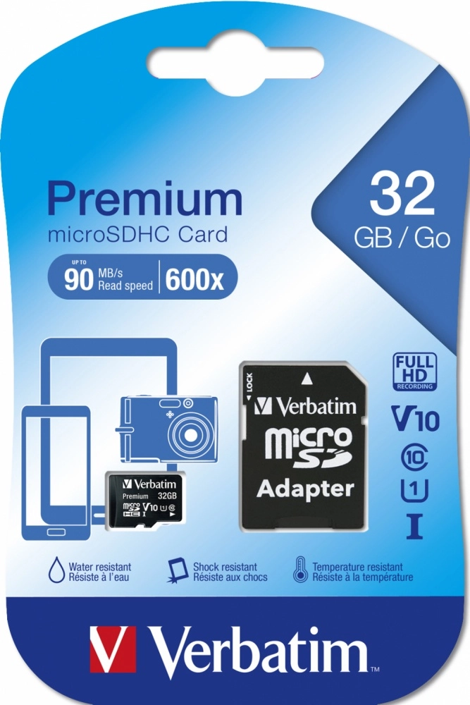 Verbatim, tarjeta de memoria micro sdhc 32gb con adaptador, uhsi v10 u1 clase 10.