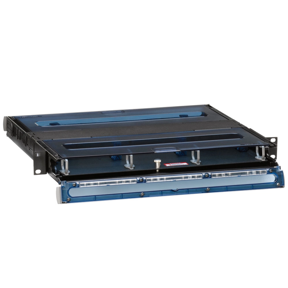 Panel de fibra opt-x ultra para instalar en gabinetes, 1 ur, vacia, bandeja deslizable