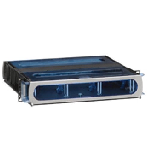 Panel de fibra opt-x ultra para instalar en gabinetes, 2 ur, vacia, bandeja deslizable