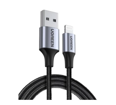 Ugreen 60156, Cable ug- usb a a lightning, 480 mbits, 1 metro, negro, plata