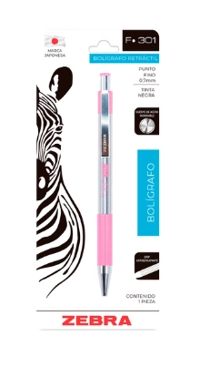 Bolígrafo zebra f-301 retráctil metálico punto fino 0.7mm color negro c6 pzas