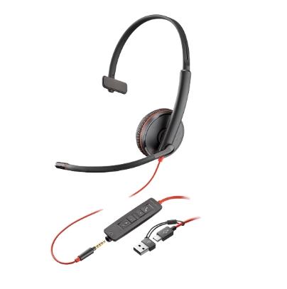 Poly blackwire 3215 monaural usb-c headset +3.5mm plug +usb-ca adapter (bulk)