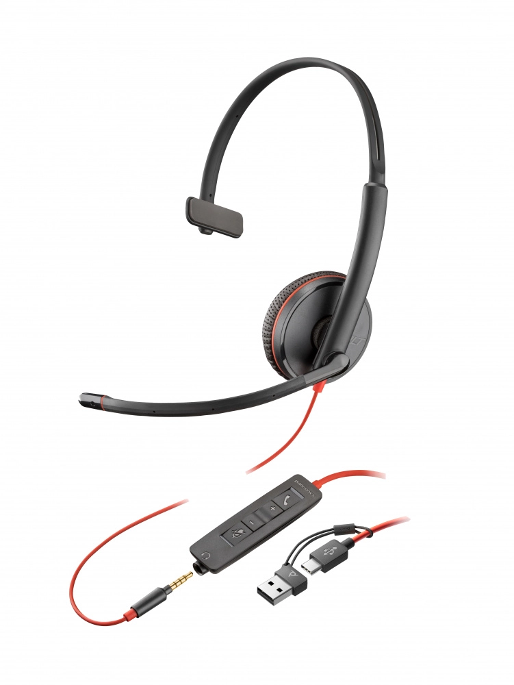 Poly blackwire 3215 monaural usb-c headset +3.5mm plug +usb-ca adapter (bulk)