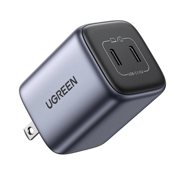 Cargador ugreen nexode mini 45w, gan, 2x usb-c, carga rapida, clavija plegable, negrogris