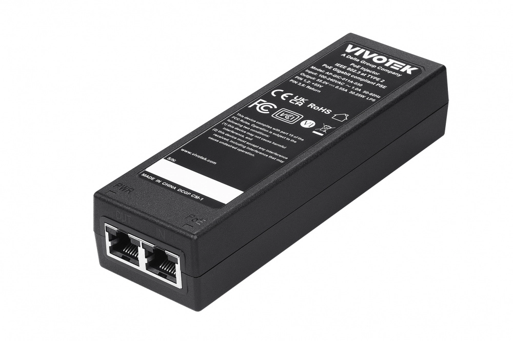 Vivotek ap-gic-011a-030 - inyector poe gigabit, 30w, 1 puerto, 802.3afat, ndaa, 55vdc0.55a,  proteccion 6kv
