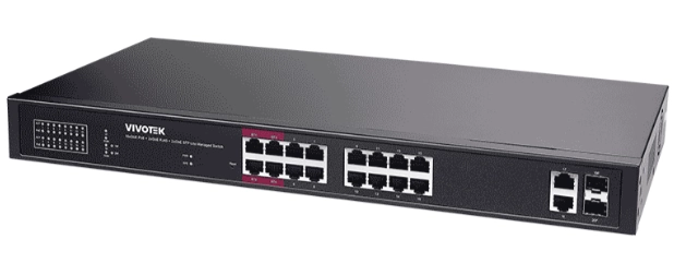 Vivotek aw-gel-205a-260 - switch poe 20 puertos administrable lite, 16 puertos ge 30w poe, 4 puertos ge 90w poe, 2 puertos ge utp, 2 puertos ge sfp lite, 40 gbps, 260w totales, poe extendido 250 mts, ndaa