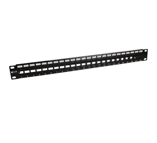 Panel de conexión red nexxt solutions para rack de 24 puertos keystone jack rj45 esmalte negro
