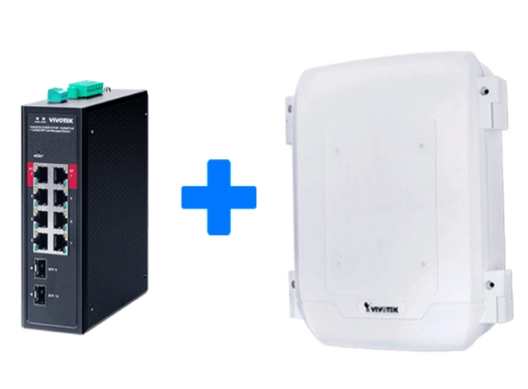 Vivotek awihb1040ext - kit switch poe aw-ihb-1040 y gabinete at-cab-001, 8 ptos administrable, 2 ptos poe gbe 90w, 6 ptos gbe 30w, 2 ptos gbe sfp, 300w totales, poe extendido 250 mts,vlan, alimentacion 48-56vdc (fuente no incluida), ip66, ik10