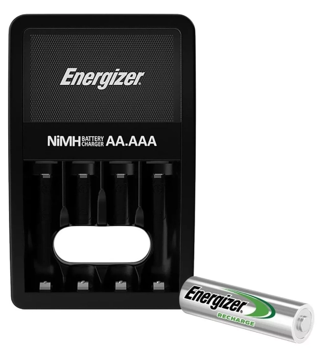 Indicador de status de carga
protección contra sobrecarga
seguridad de apagado
incluye 2 pilas energizer recharge® aa  de nimh (1300 mah)
uso recomendado
para cargar 2 ó 4 pilas aa