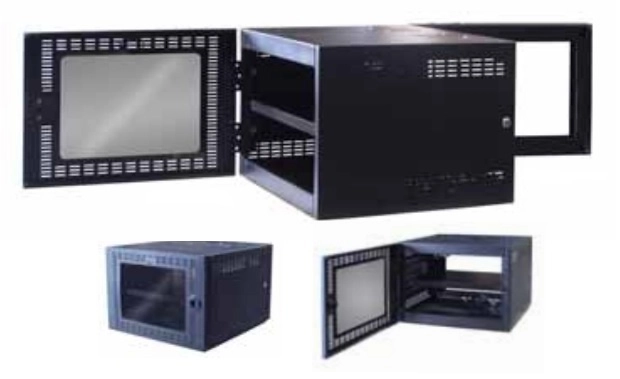 Gabinete para montaje en pared se 6 u.r. color negro texturizado.