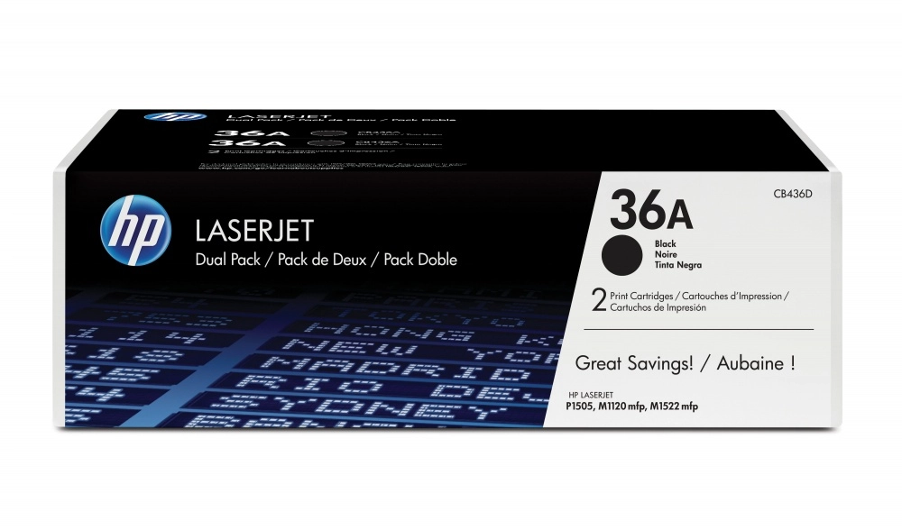 Toner hp 36a negro dual pack laserjet para p1505 m1522n m1522nf cb436ad