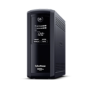 No break cyberpower cp1350avrlcd 1350 va/ 815 watts, interactivo, torre, 10 nema 5-15r, 5 respaldo y 5 supresin, 3 años de garanta, incluyendo batera.