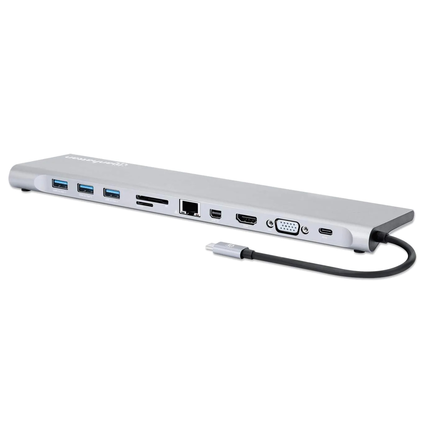 130578 docking station usb-c - 11 en 1 con mst para tres monitores, aluminio, gris