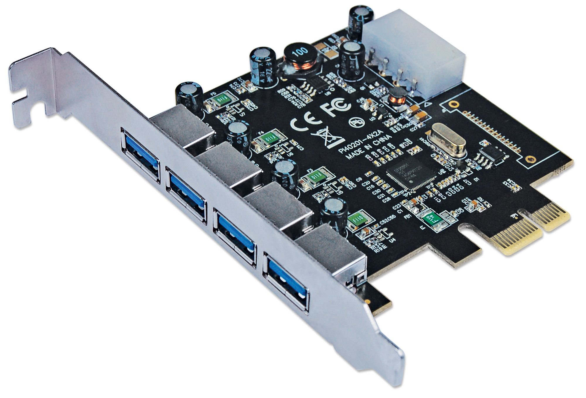 152891 tarjeta pci express usb 3.0 de 4 puertos - soporte de perfil estándar, añade cuatro puertos alineados superspeed usb externos.