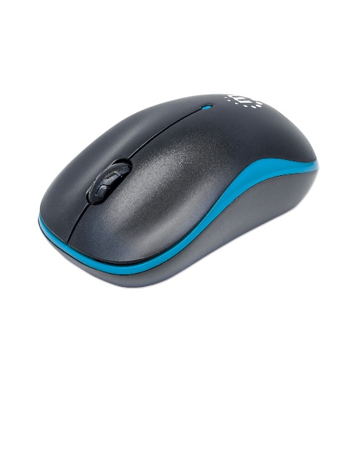 Mouse manhattan 179416 - negro con detalles en azul, 3 botones, rf inalámbrico, óptico, 1000 dpi