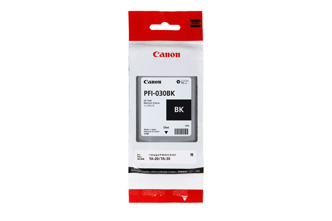 Tanque de tinta canon pfi-030 - negro, tecnología de impresión inyección de tinta. compatible con  plotter canon ta-20 y ta-30. capacidad 55 ml