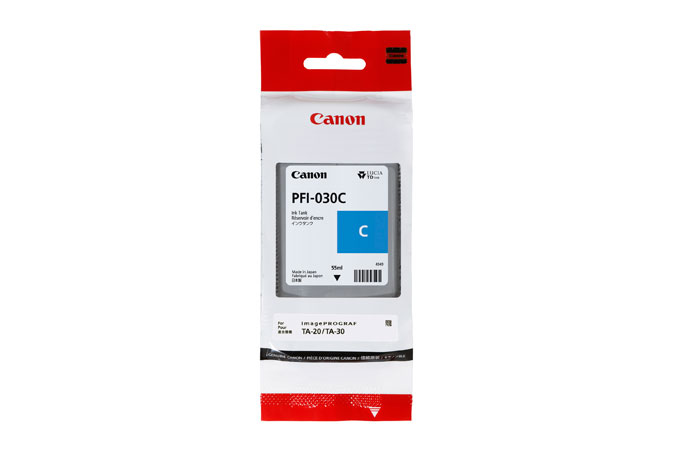 Tanque de tinta canon pfi-030 - cian, tecnología de impresión inyección de tinta. compatible con  plotter canon ta-20 y ta-30. capacidad 55 ml