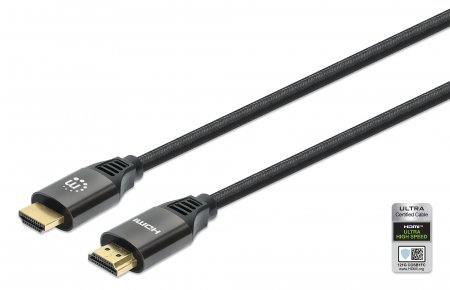 Cable hdmi 2.1 - textil, 8k@60hz o 4k@120hz con ethernet, manhattan 355957, 3 m, macho, negro