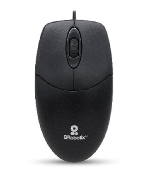 Mouse básico usb brobotix 497202 - negro, 3 botones, alámbrico, óptico