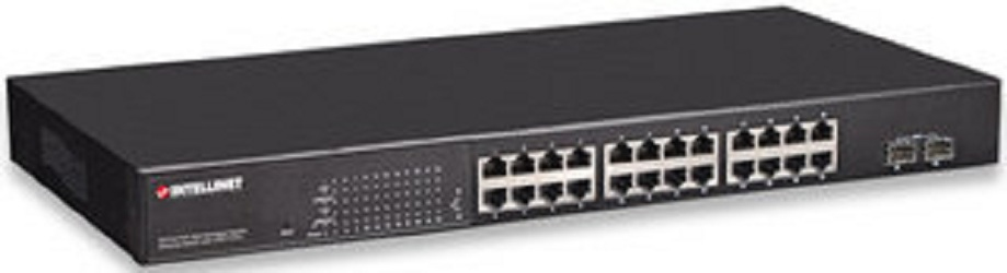 Switch intellinet administrable por web gigabit ethernet de 24 puertos poe+ y 2 puertos - negro, 24 puertos, cat5e, cat6, rj-45