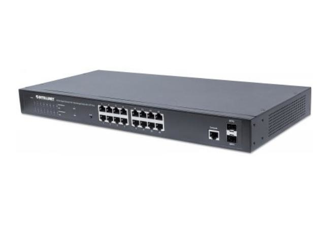 Switch intellinet administrable gigabit ethernet de 16 puertos poe+ con 2 puertos - negro, 260 w, 16 puertos, cat5e, cat6, rj-45