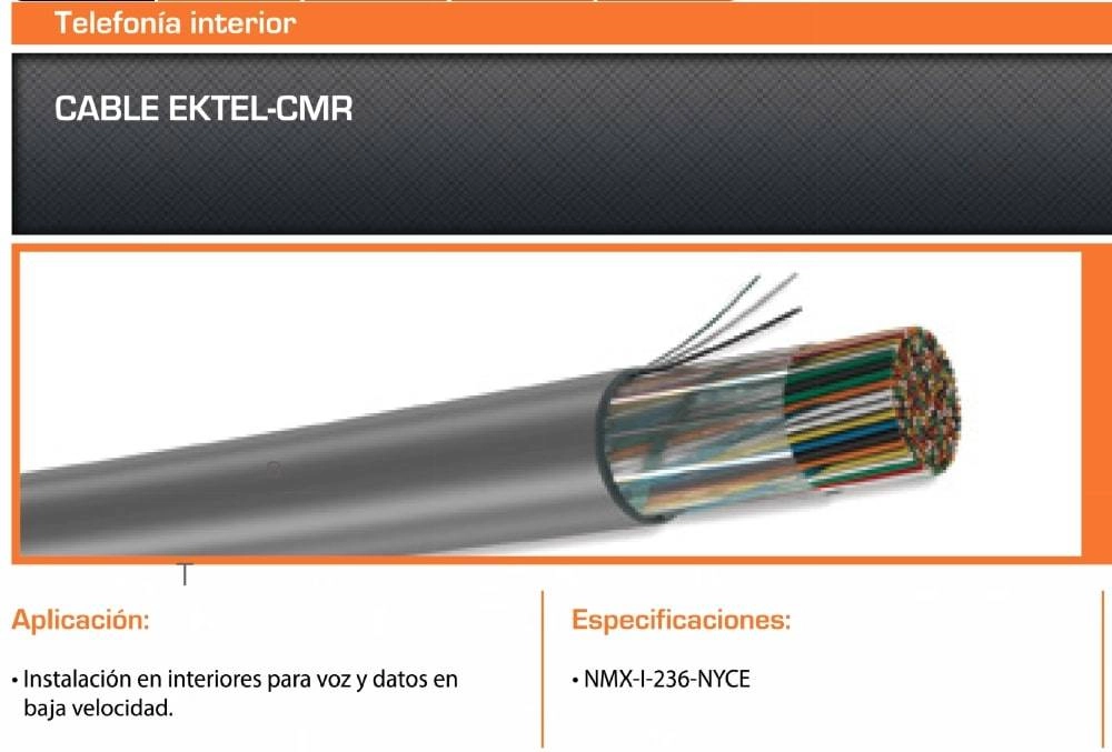 Cable ektel condumex 660575 2 pares 24 awg - cmr blanco, carrete 305 mts