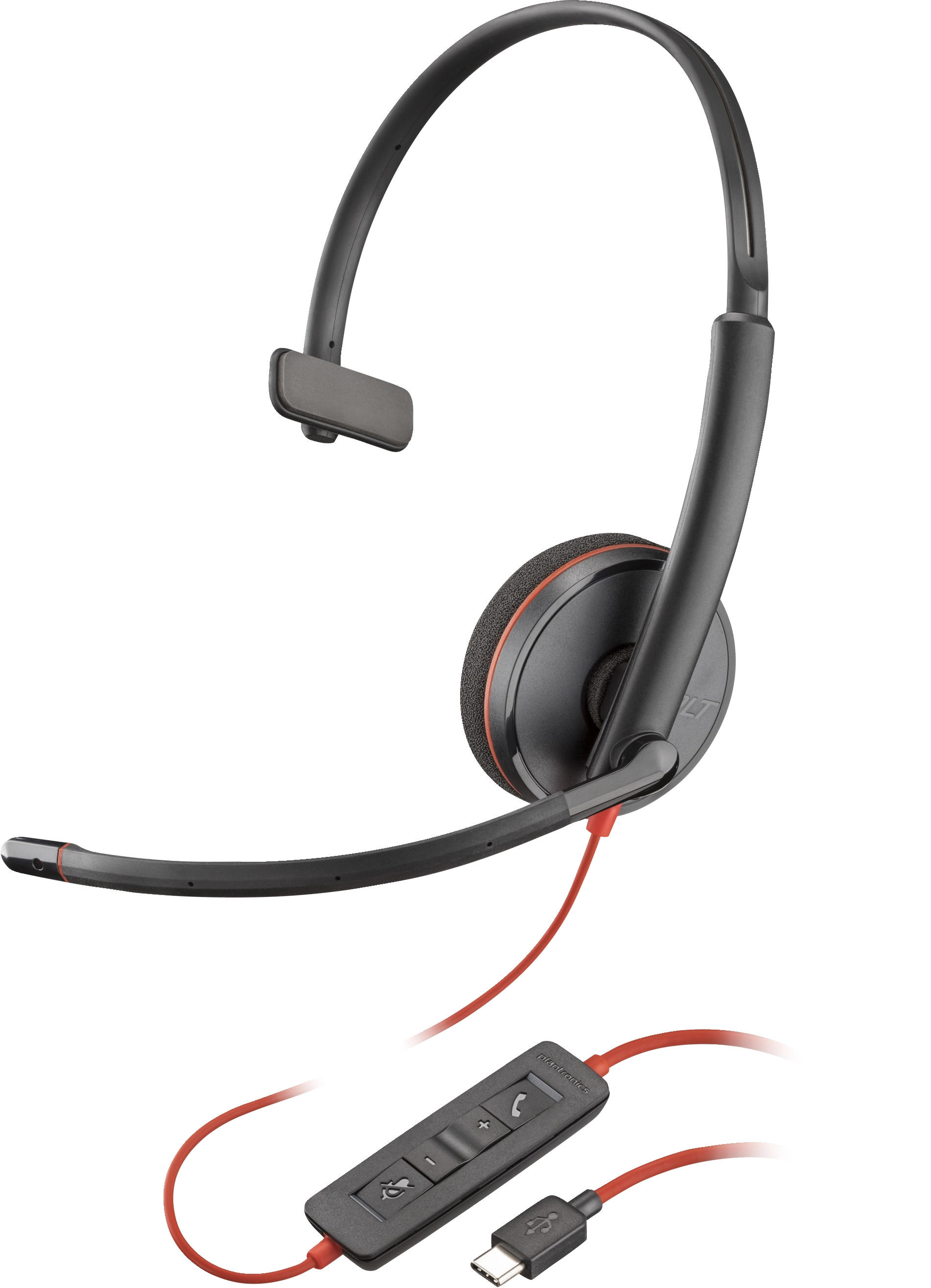 Audífonos monoraural plantronics poly blackwire 3210 8x214aa monaural usb-c headset +usb-c/a adapter