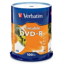 Disco dvd-r imprimible con inyección de tinta 95153 verbatim torre 100 piezas - 4.7gb/ 16x