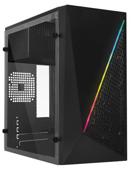 Gabinete  acteck kioto gc460 rgb essential - gabinete, micro-atx, mini-itx, negro, 500 w