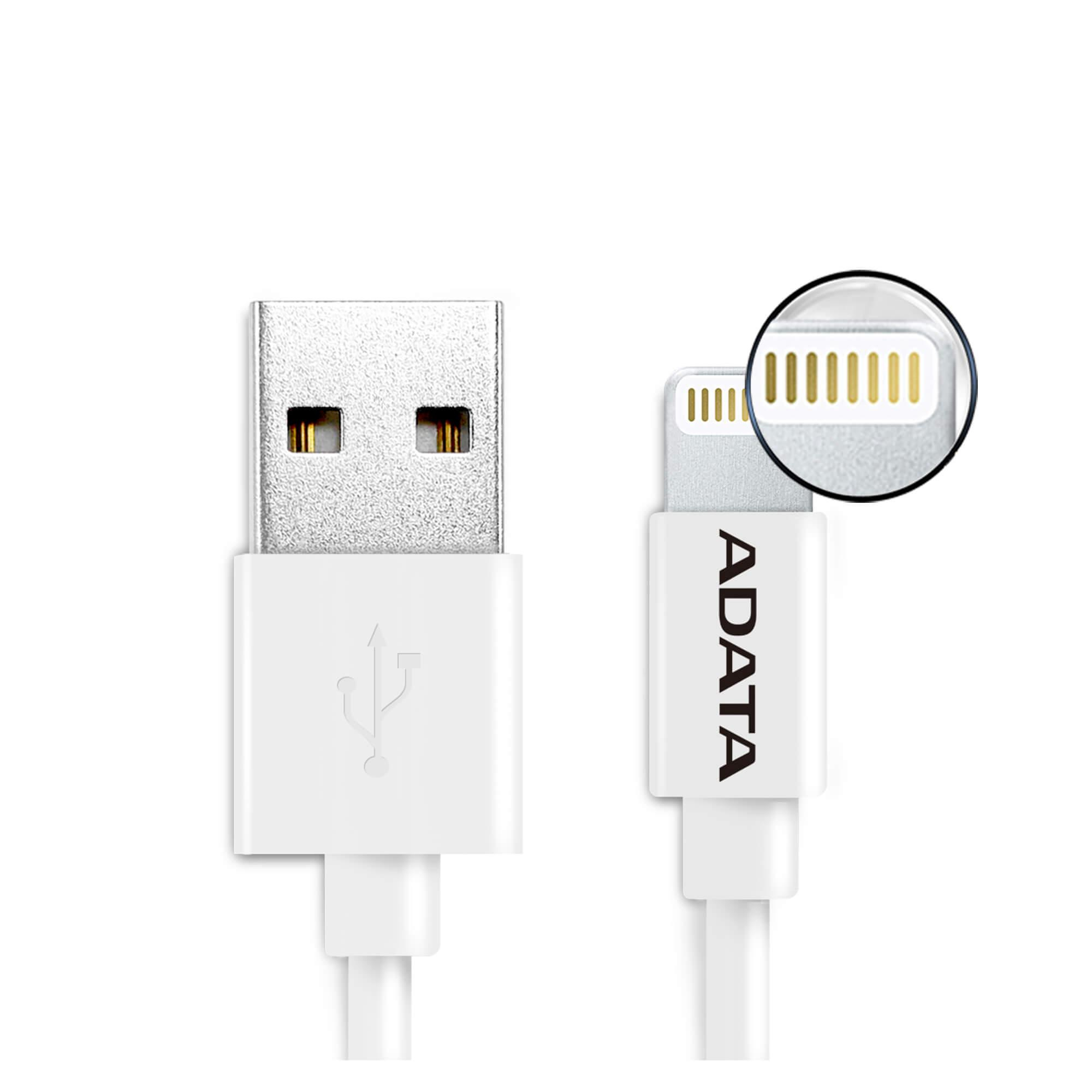 Cable lightning adata amfipl-1m-cwh  adata amfipl-1m-cwh - usb, lightning, blanco