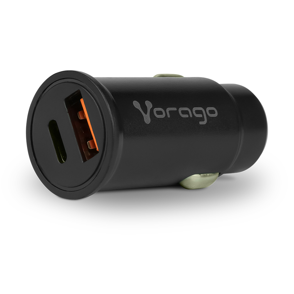 Cargador para auto vorago au-305-bk tipo c pd 20w y usb a quick charge 3.0 negro