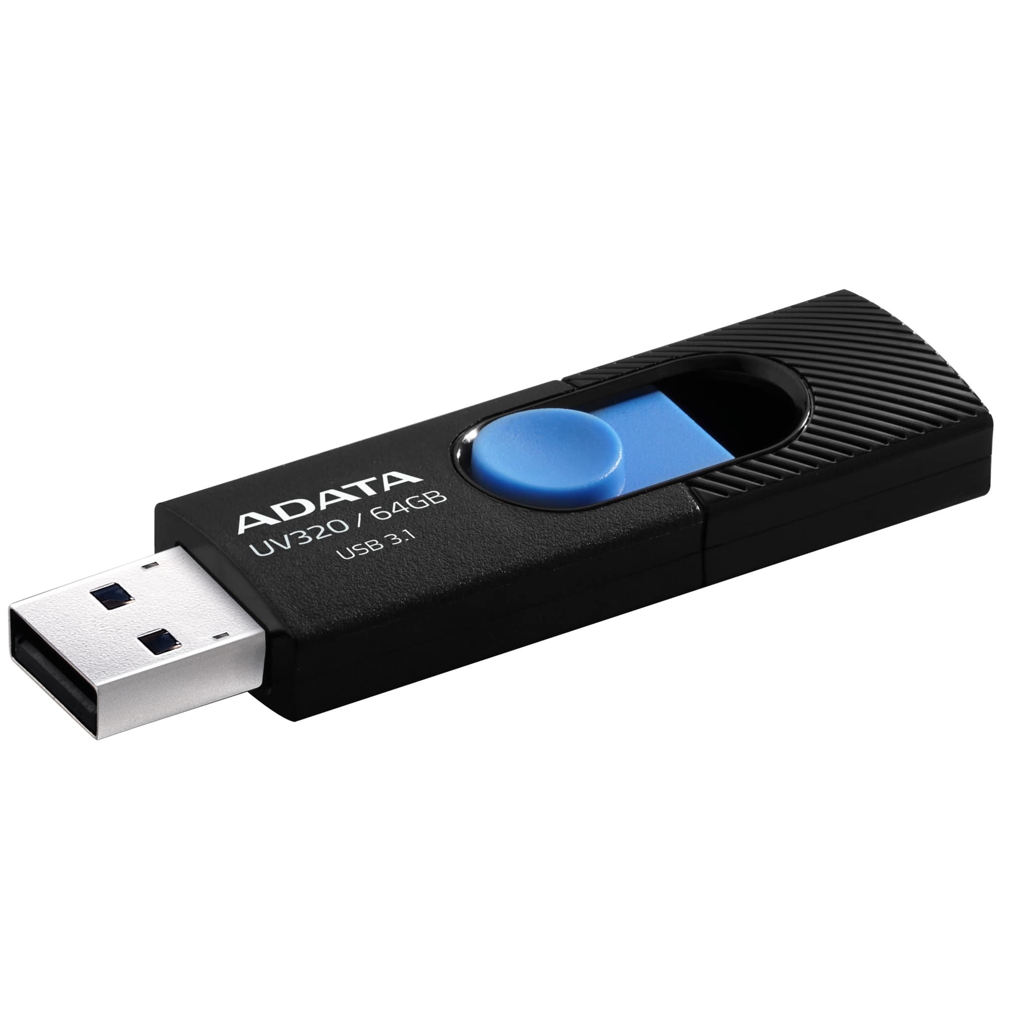 Memoria usb adata 64gb usb 3.2 (retrocompatible con 3.0 y 2.0) diseño deslizante sin tapa. negro/azul  auv320-64g-rbkbl