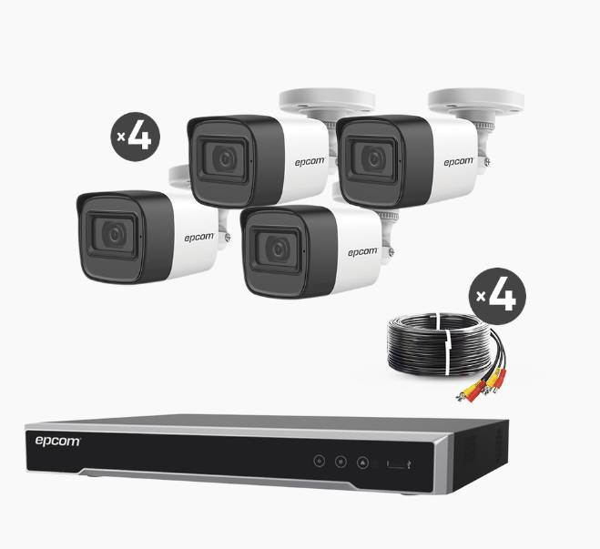 Kit turbohd 5 megapixel / dvr 4 canales / 4 cámaras de 5 megapixel con micrófono integrado / 4 cables 18 metros / fuente de poder profesional