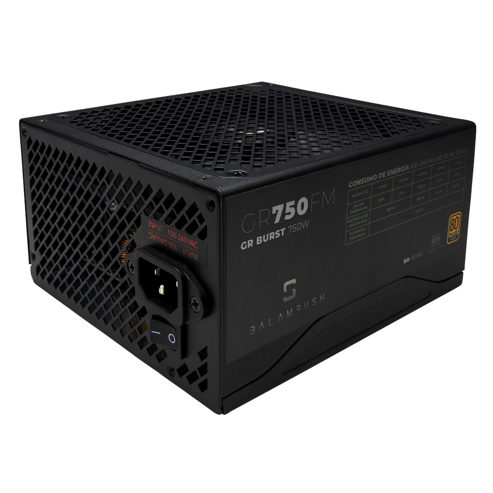 Fuente de poder gamer balam rush atx 750 w 80 plus gold full modular 1x20+4 pin -1xeps 4+4 pin -4xpcie 6+2 pin -6xsata -3xmolex -1xfloppy