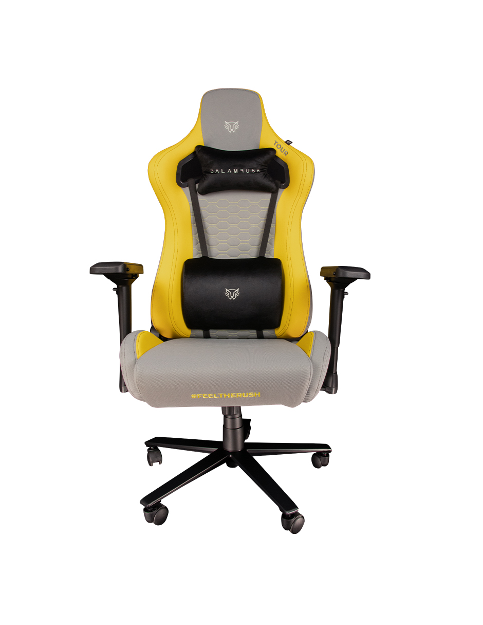 Silla thunder tour balam rush gamer tela reclinable 90-180 piston clase 4 reposabrazos 4d dark-light edition gris/amarillo