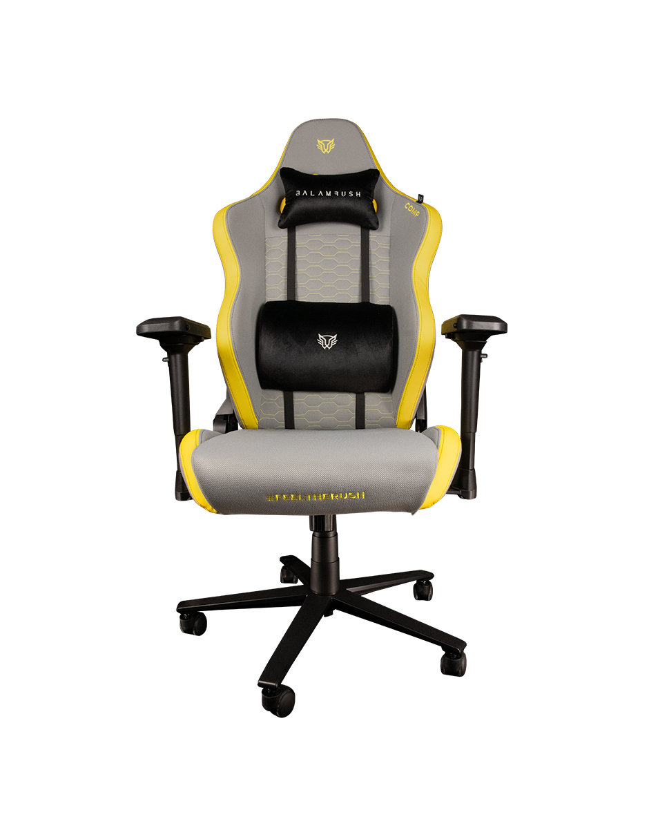 Silla thunder comp balam rush gamer tela reclinable 90-180 piston clase 4 reposabrazos 4d dark-light edition gris/amarillo