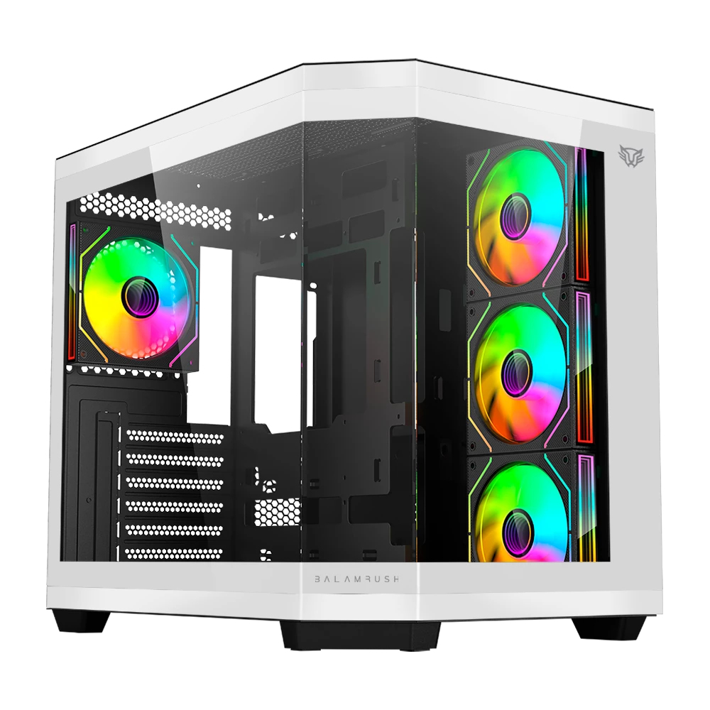 Gabinete gamer balam rush tank master 9600tb / media torre / atx - micro atx - itx / paneles removibles cristal templado / ventiladores argb / soporte para enfriamiento / blanco - negro / br-938693