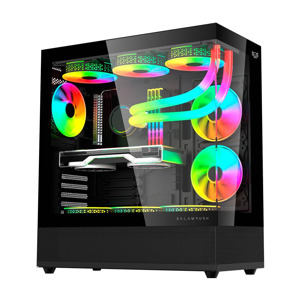 Gabinete gamer balam rush tank super 9200tb / media torre / atx - micro atx - itx / paneles removibles cristal templado / 3x ventiladores argb / soporte de enfriamiento / negro / br-938723