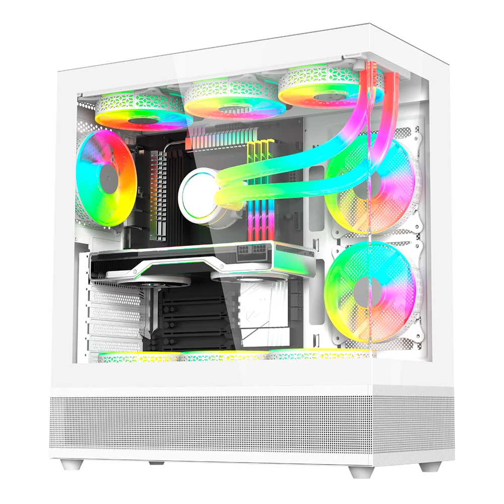 Gabinete gamer balam rush tank super 9200tb / media torre / atx - micro atx - itx / paneles removibles cristal templado / 3x ventiladores argb / soporte de enfriamiento / blanco / br-938730