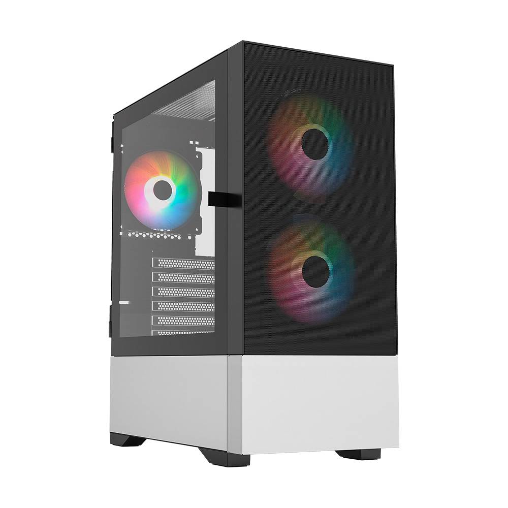 Gabinete gamer media torre nitrox aircool 5500 abw atx frente malla 350 x 200 x 440mm gpu hasta 320mm 1xusb 3.0 + 1xusb 2.0 + 1x tipo c + 3+1 fan argb negro y blanco/ br-938914