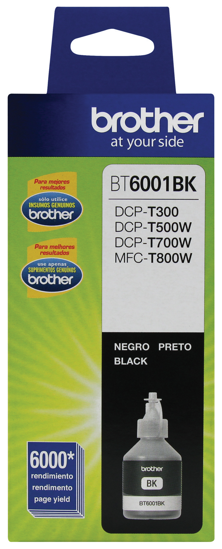 Botella de tinta negra brother bt6001bk - compatible solo con equipos dcpt300, dcpt500w, dcpt700w, mfct800w