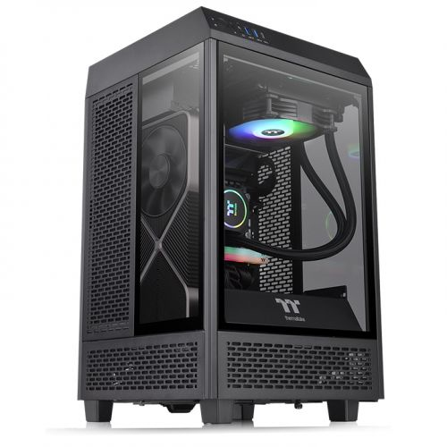 Gabinete thermaltake the tower 100 black (ca-1r3-00s1wn-00) - color negro, mini torre, 3 paneles de 4mm de cristal templado, soporta tarjetas madre micro at